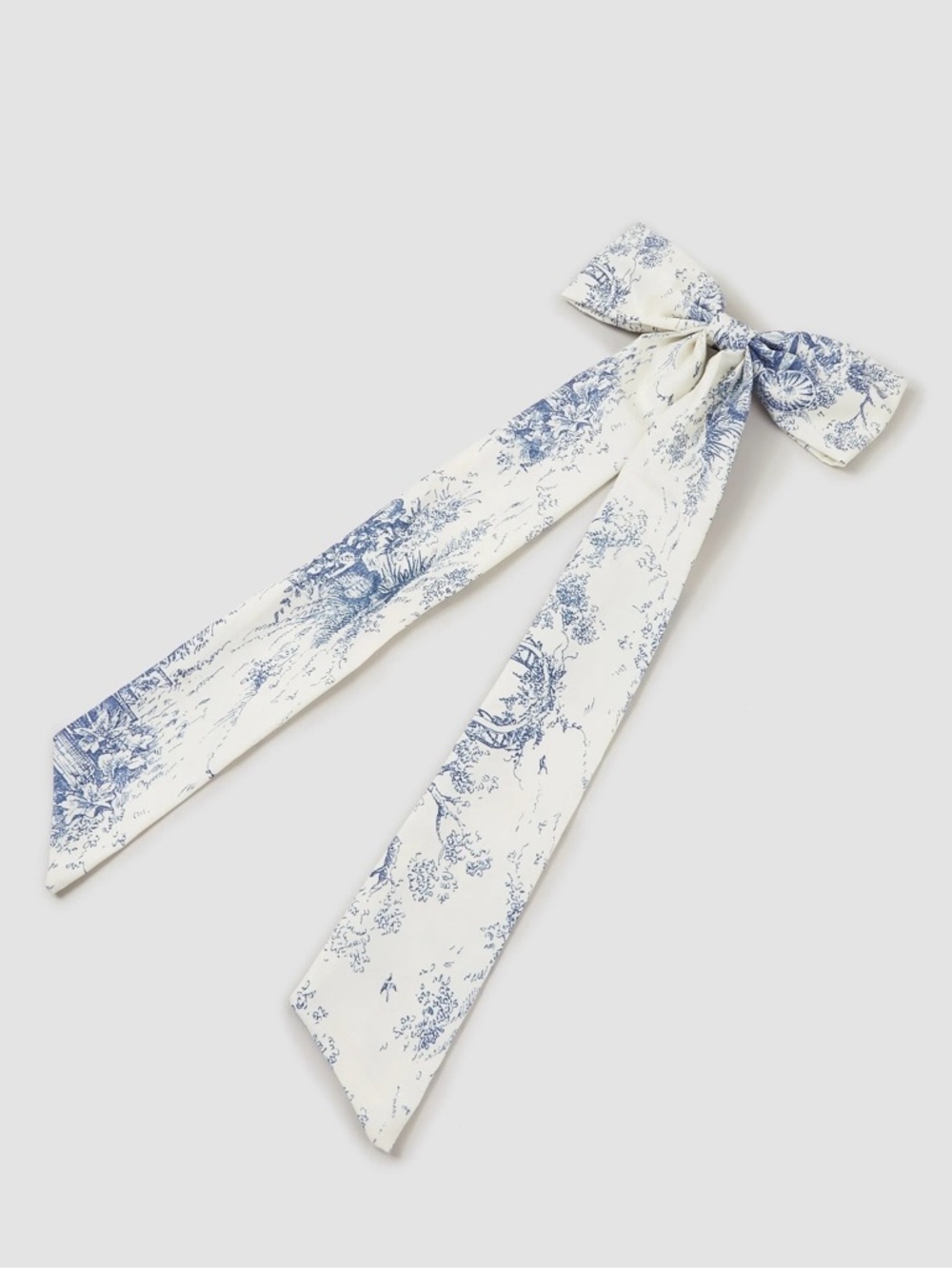Blue & White Toile Bow Hair Barette - Picture 3 of 4